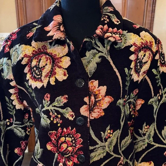 Anage Floral Velvet Blazer - Black and Multicolor
